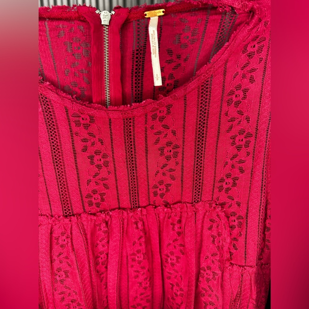 Women’s Free People Red Cotton Nylon Floral Back Zip Sleeveless Mini Dress Small - Picture 4 of 4